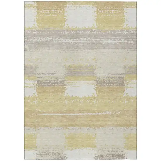 Wheat And Gold Geometric Washable Indoor Outdoor Area Rug Photo 2