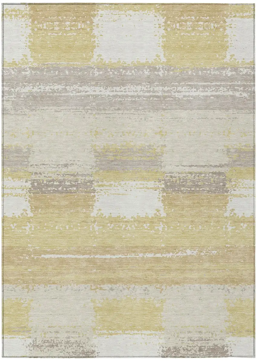 Wheat And Gold Geometric Washable Indoor Outdoor Area Rug Photo 2