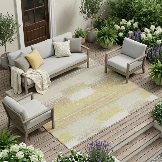 Wheat And Gold Geometric Washable Indoor Outdoor Area Rug Photo 1