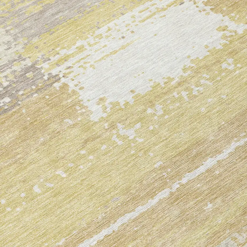 Wheat And Gold Geometric Washable Indoor Outdoor Area Rug Photo 4