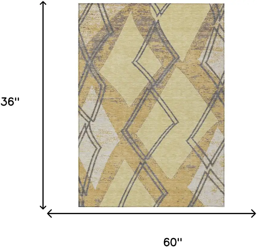 Wheat And Gold Geometric Washable Indoor Outdoor Area Rug Photo 6