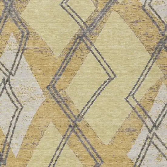 Wheat And Gold Geometric Washable Indoor Outdoor Area Rug Photo 2