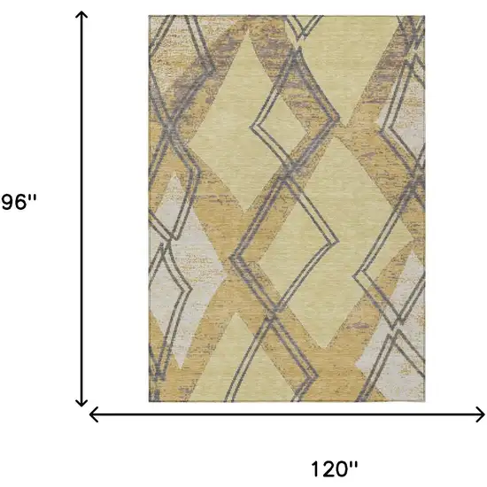 Wheat And Gold Geometric Washable Indoor Outdoor Area Rug Photo 6