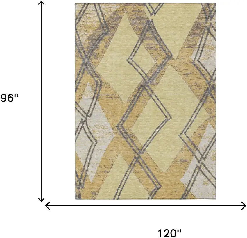 Wheat And Gold Geometric Washable Indoor Outdoor Area Rug Photo 6