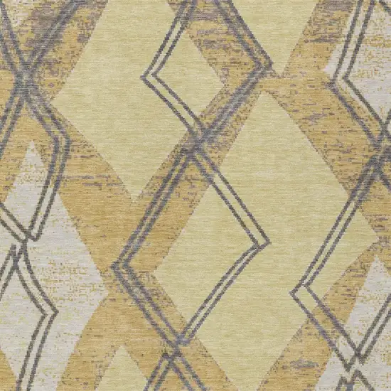 Wheat And Gold Geometric Washable Indoor Outdoor Area Rug Photo 1