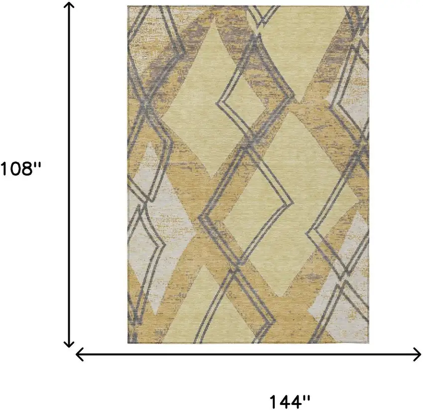 Wheat And Gold Geometric Washable Indoor Outdoor Area Rug Photo 6