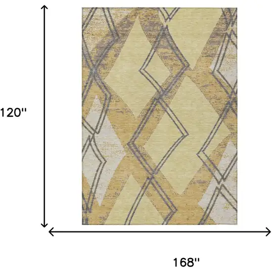 Wheat And Gold Geometric Washable Indoor Outdoor Area Rug Photo 6