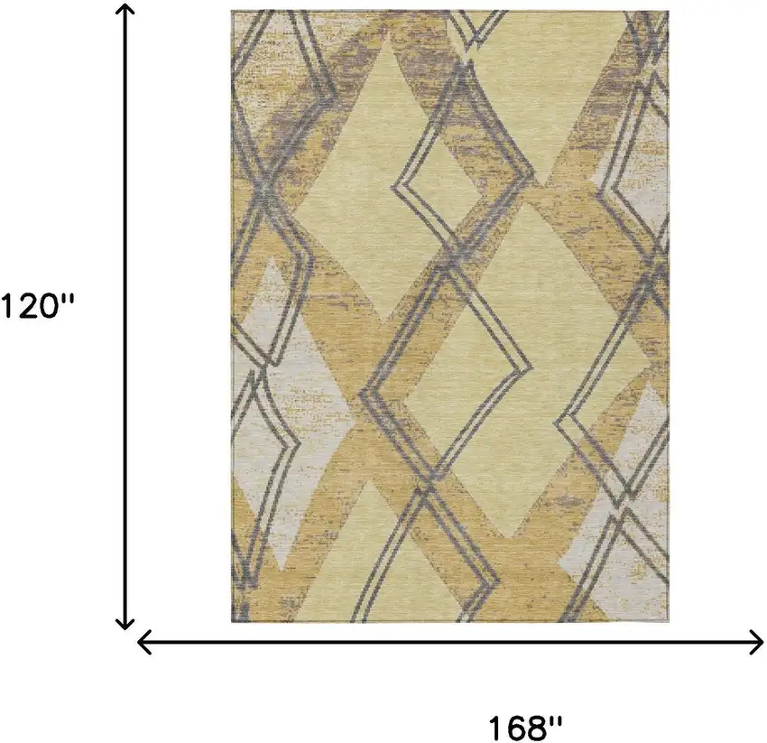 Wheat And Gold Geometric Washable Indoor Outdoor Area Rug Photo 6