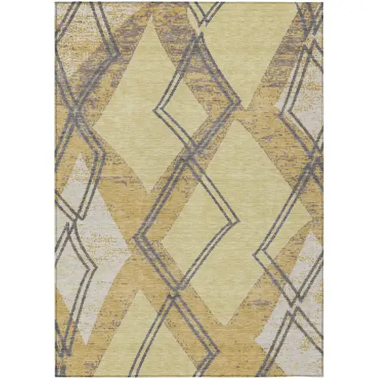 Wheat And Gold Geometric Washable Indoor Outdoor Area Rug Photo 2