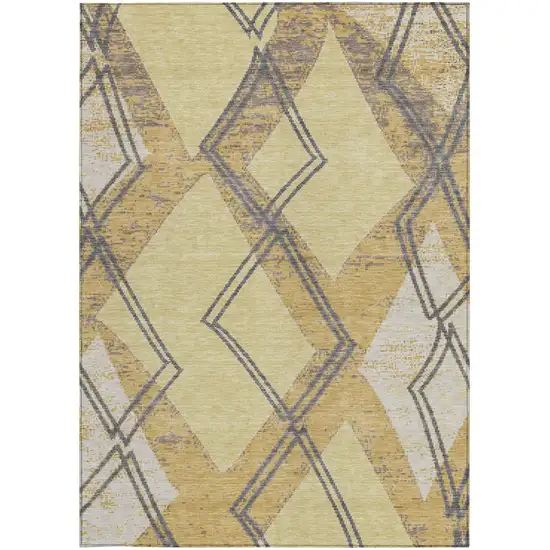 Wheat And Gold Geometric Washable Indoor Outdoor Area Rug Photo 3