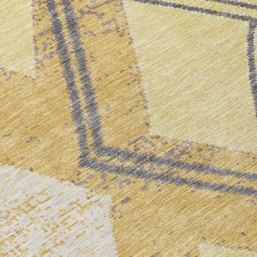 Wheat And Gold Geometric Washable Indoor Outdoor Area Rug Photo 5