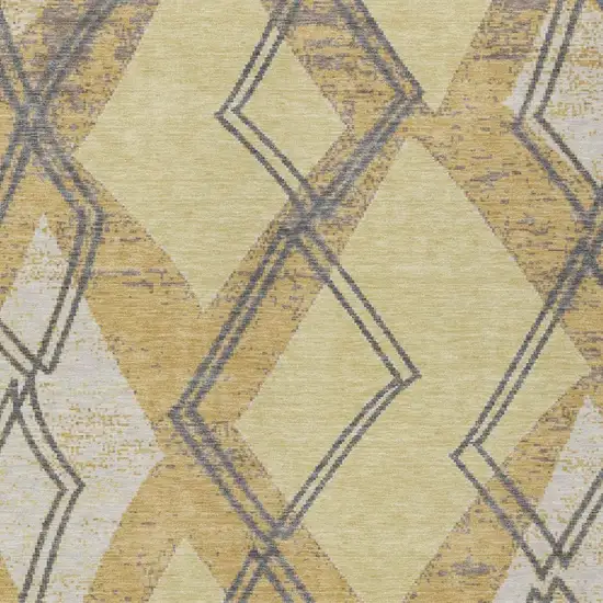 Wheat And Gold Geometric Washable Indoor Outdoor Area Rug Photo 1