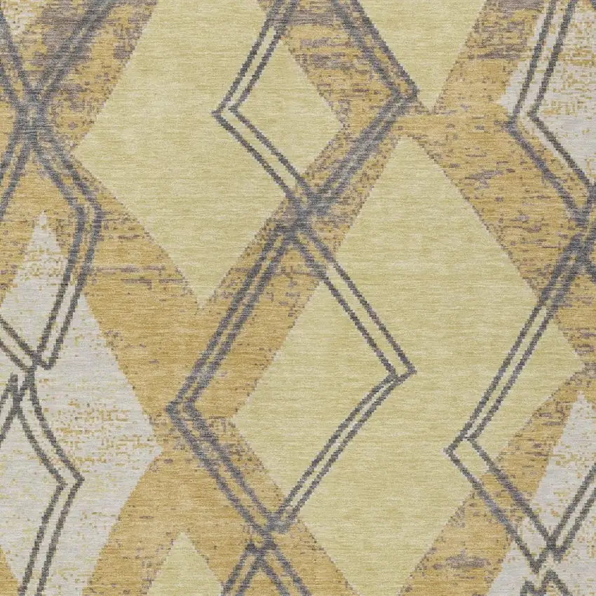 Wheat And Gold Geometric Washable Indoor Outdoor Area Rug Photo 1