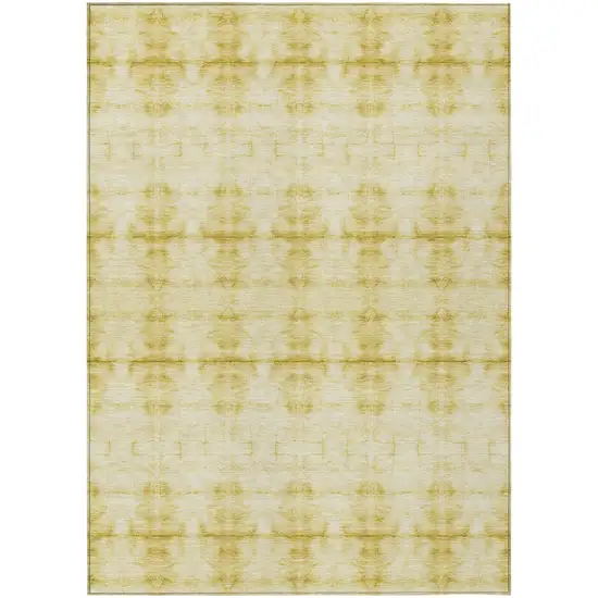 Wheat And Gold Geometric Washable Indoor Outdoor Area Rug Photo 1