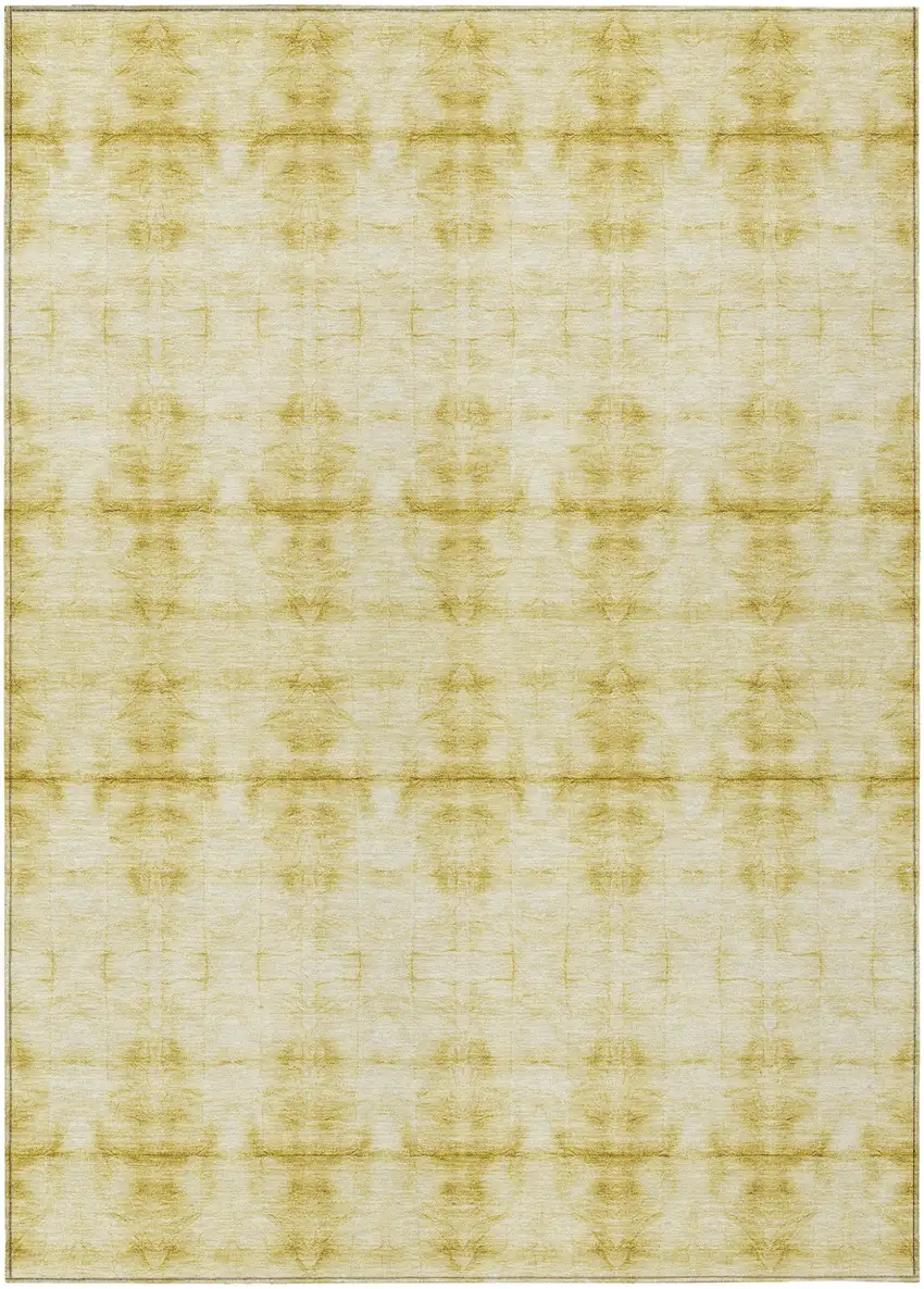 Wheat And Gold Geometric Washable Indoor Outdoor Area Rug Photo 1