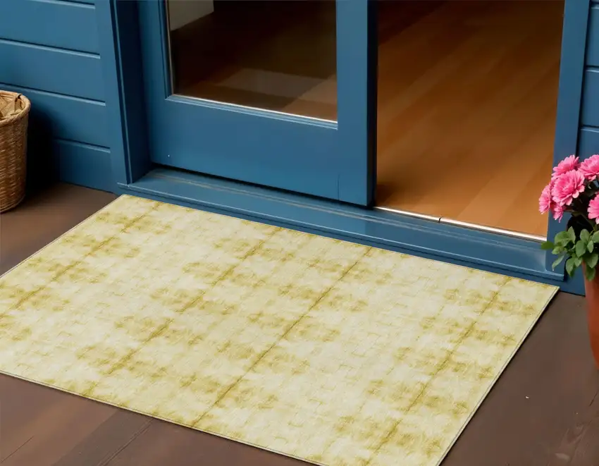 Wheat And Gold Geometric Washable Indoor Outdoor Area Rug Photo 6
