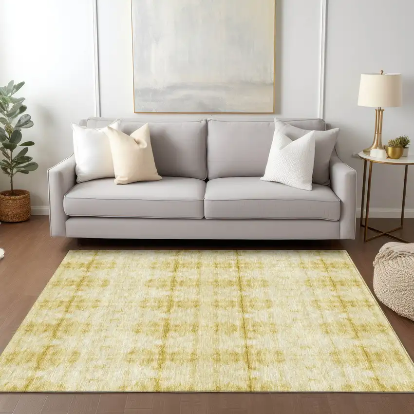 Wheat And Gold Geometric Washable Indoor Outdoor Area Rug Photo 9