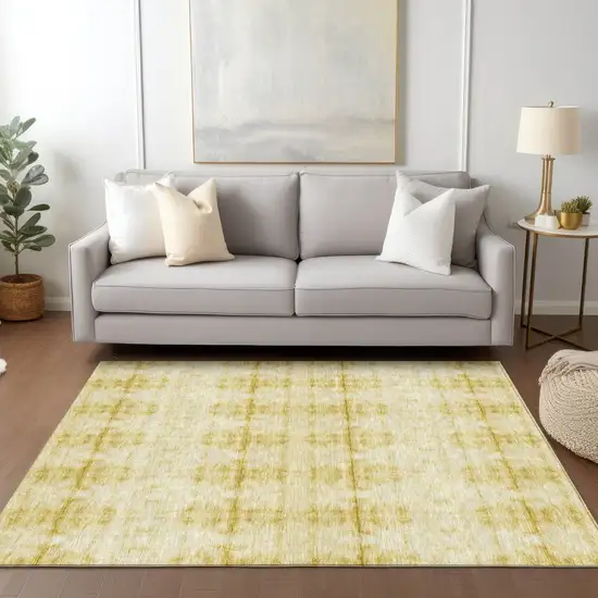 Wheat And Gold Geometric Washable Indoor Outdoor Area Rug Photo 9