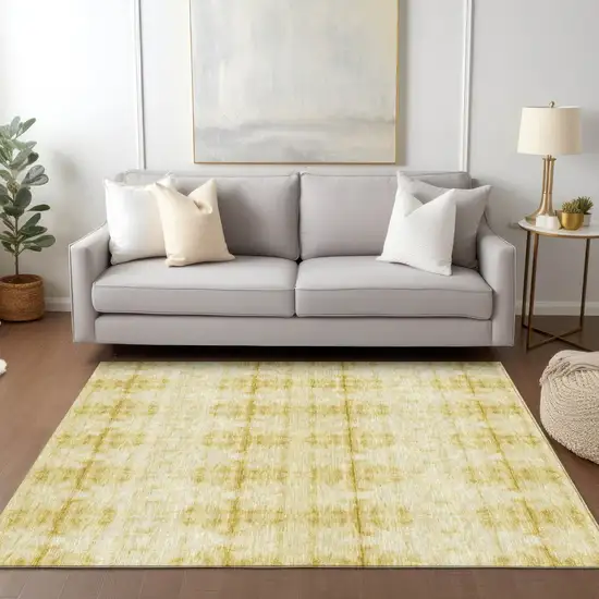 Wheat And Gold Geometric Washable Indoor Outdoor Area Rug Photo 9
