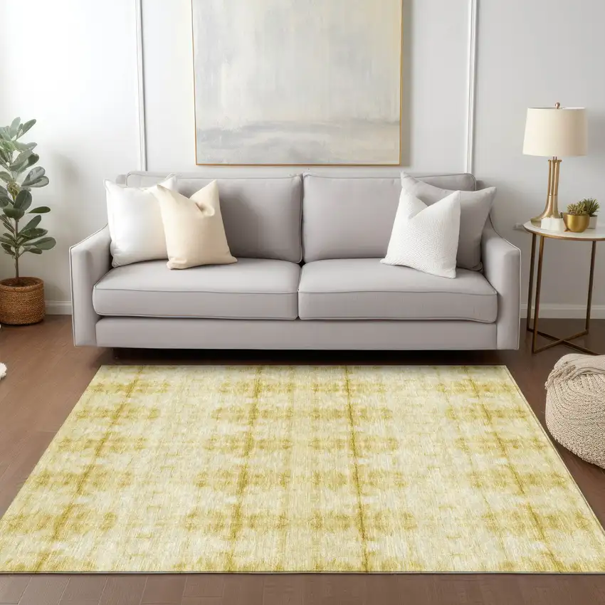 Wheat And Gold Geometric Washable Indoor Outdoor Area Rug Photo 9