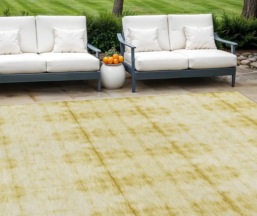 Wheat And Gold Geometric Washable Indoor Outdoor Area Rug Photo 1