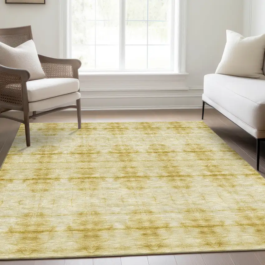 Wheat And Gold Geometric Washable Indoor Outdoor Area Rug Photo 9