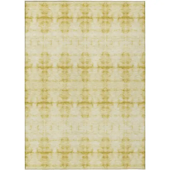 Wheat And Gold Geometric Washable Indoor Outdoor Area Rug Photo 2