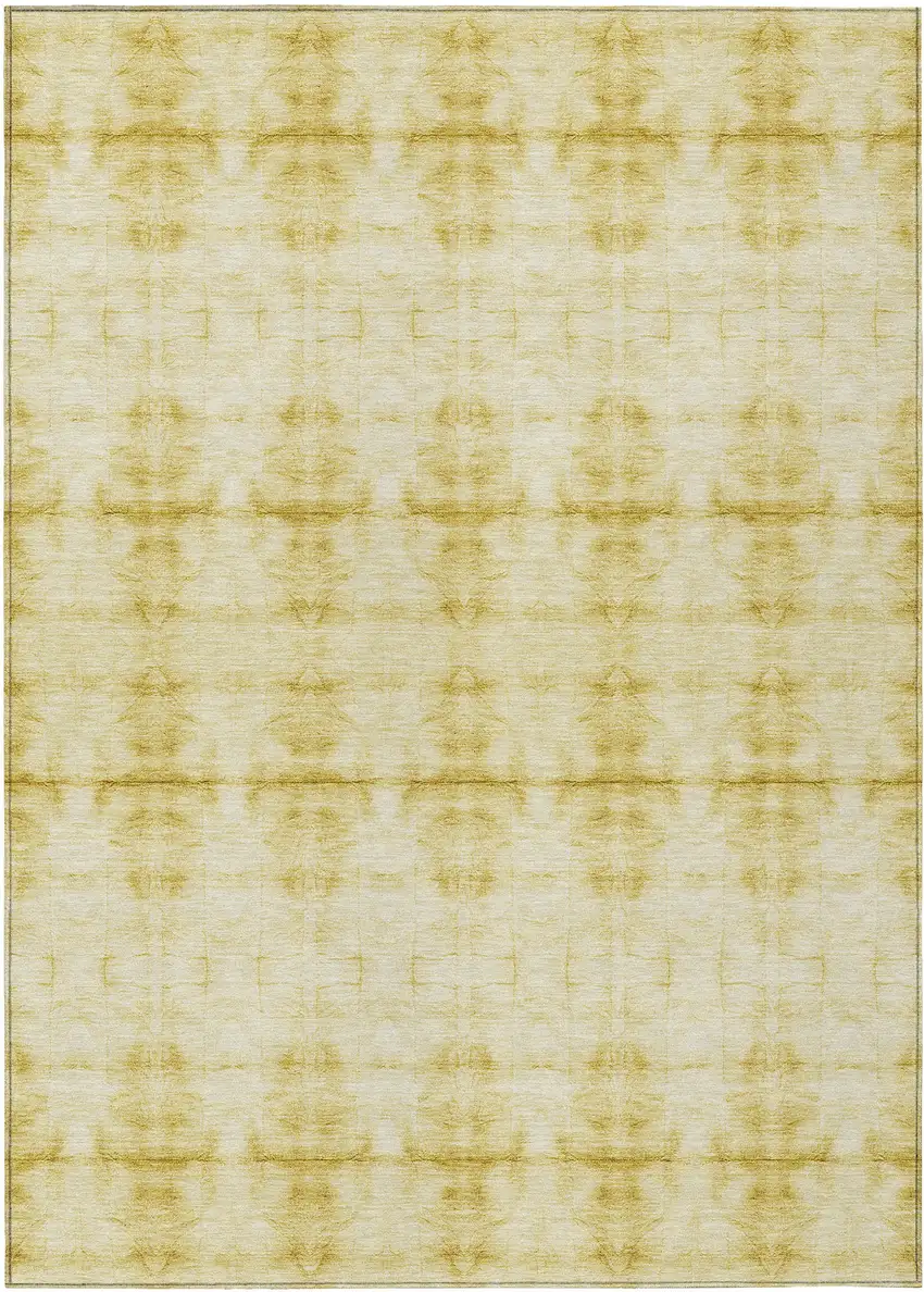 Wheat And Gold Geometric Washable Indoor Outdoor Area Rug Photo 2