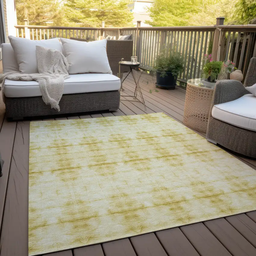 Wheat And Gold Geometric Washable Indoor Outdoor Area Rug Photo 8