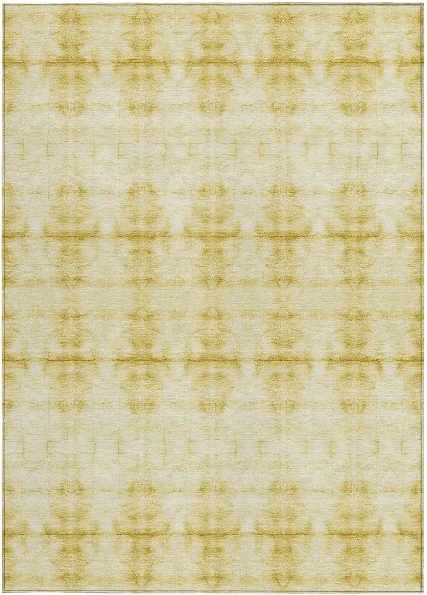 Wheat And Gold Geometric Washable Indoor Outdoor Area Rug Photo 7