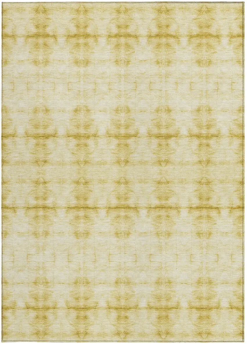 Wheat And Gold Geometric Washable Indoor Outdoor Area Rug Photo 7