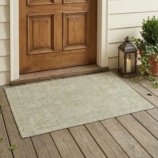 Wheat And Gold Oriental Washable Indoor Outdoor Area Rug Photo 1