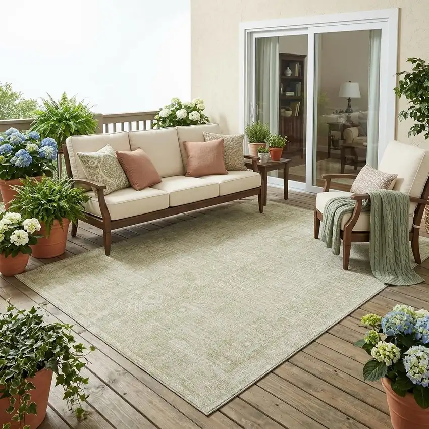 Wheat And Gold Oriental Washable Indoor Outdoor Area Rug Photo 1