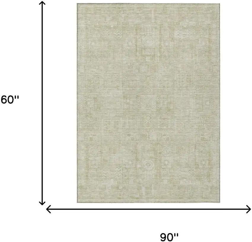 Wheat And Gold Oriental Washable Indoor Outdoor Area Rug Photo 5