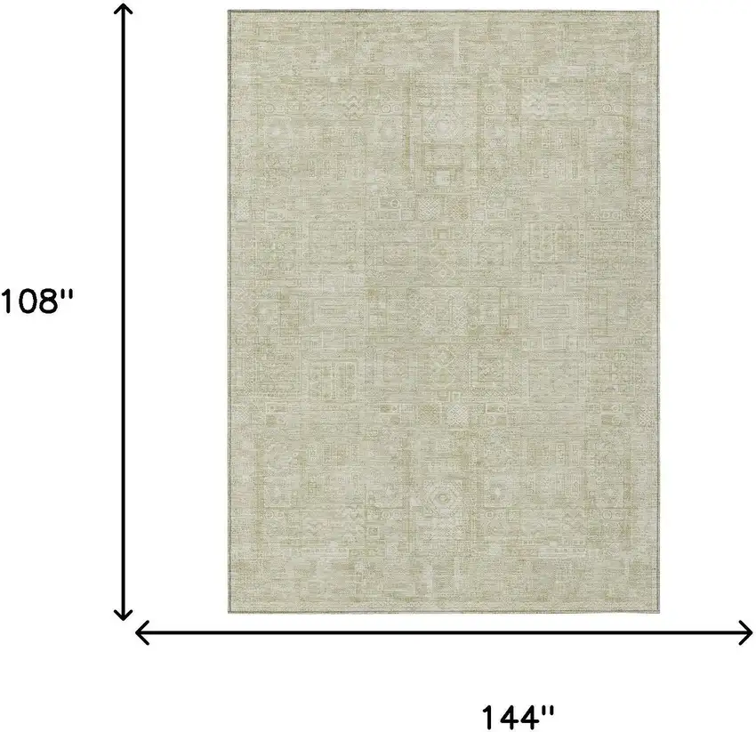 Wheat And Gold Oriental Washable Indoor Outdoor Area Rug Photo 5
