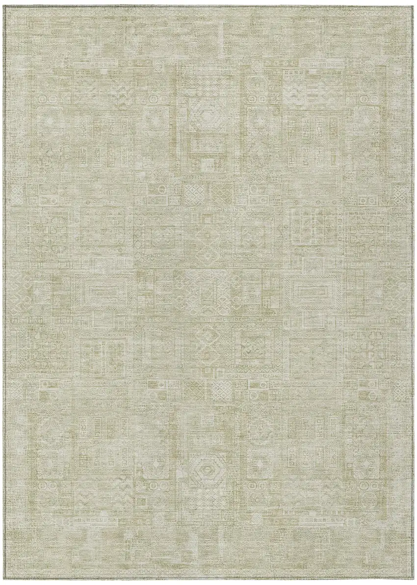 Wheat And Gold Oriental Washable Indoor Outdoor Area Rug Photo 2