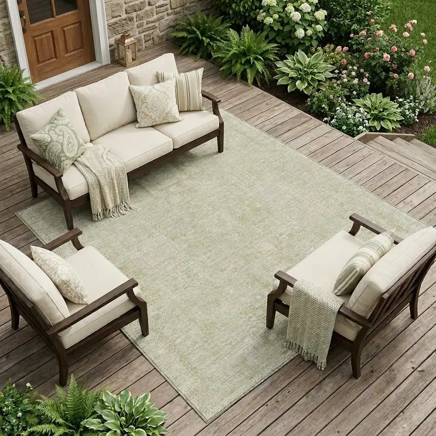 Wheat And Gold Oriental Washable Indoor Outdoor Area Rug Photo 1