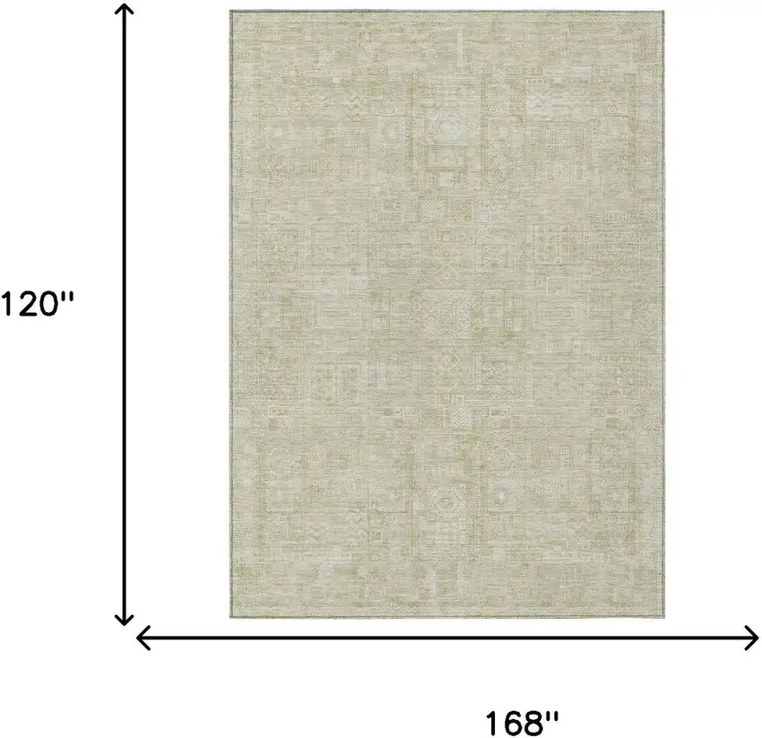 Wheat And Gold Oriental Washable Indoor Outdoor Area Rug Photo 5