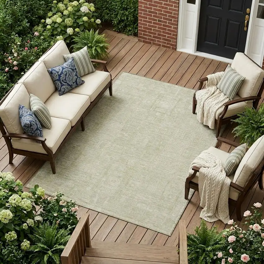 Wheat And Gold Oriental Washable Indoor Outdoor Area Rug Photo 1