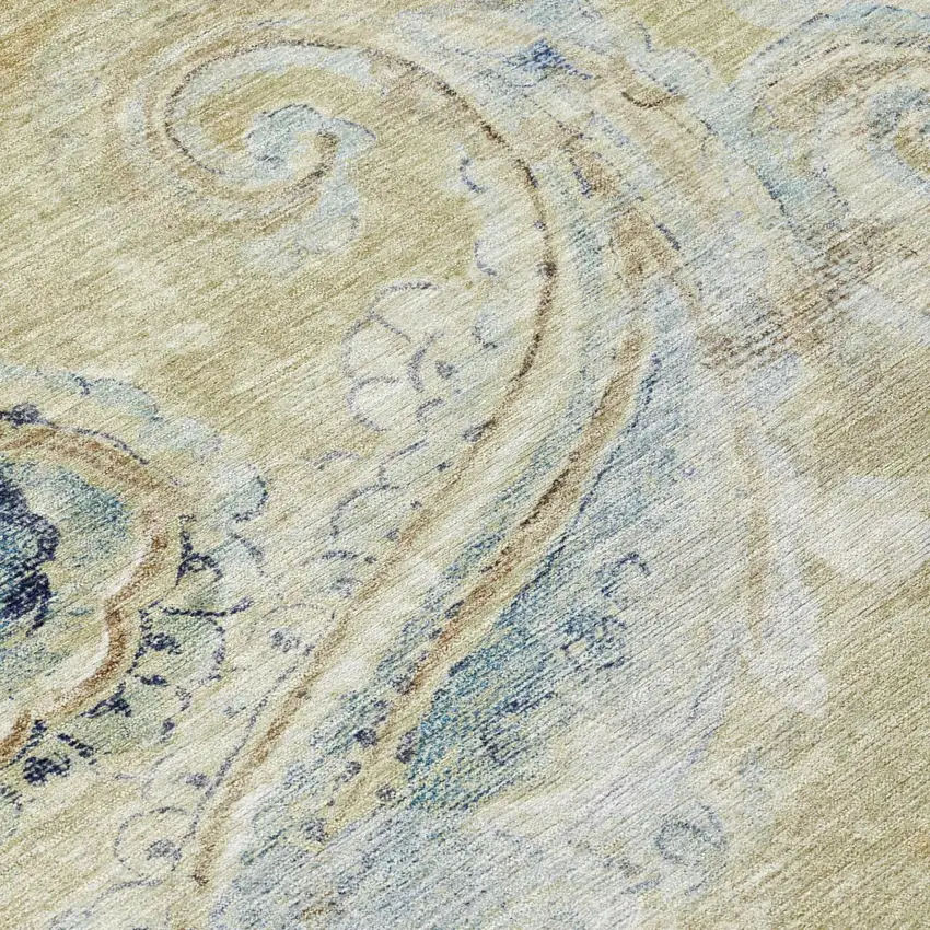 Wheat And Gold Paisley Washable Indoor Outdoor Area Rug Photo 6
