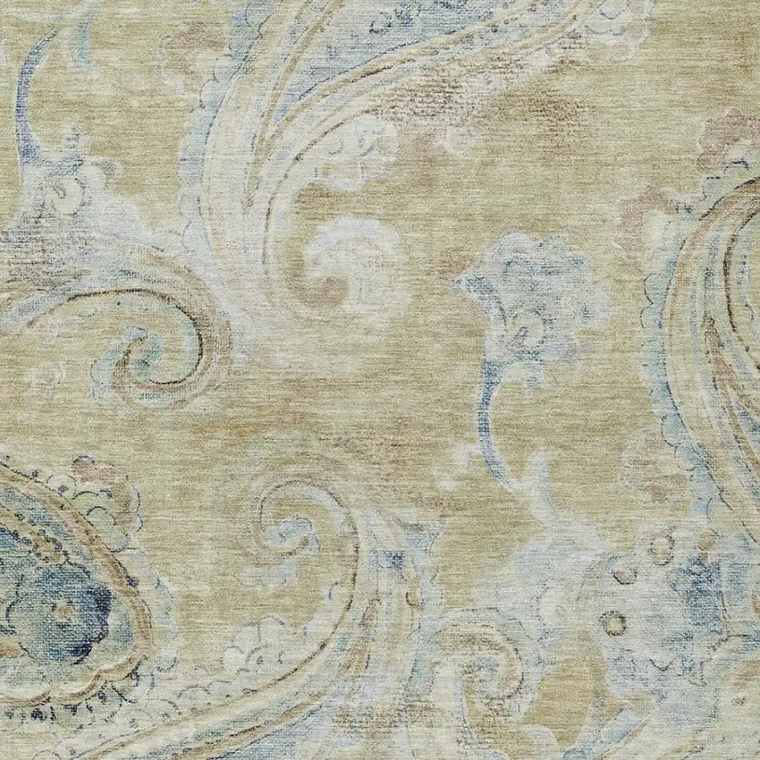 Wheat And Gold Paisley Washable Indoor Outdoor Area Rug Photo 3