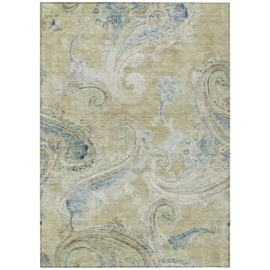 Wheat And Gold Paisley Washable Indoor Outdoor Area Rug Photo 2