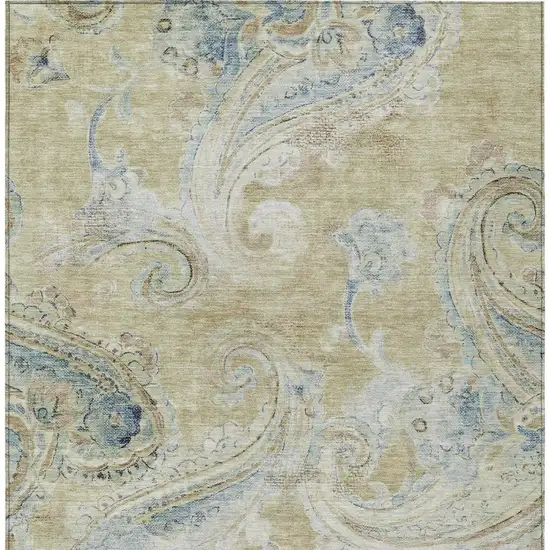 Wheat And Gold Paisley Washable Indoor Outdoor Area Rug Photo 4