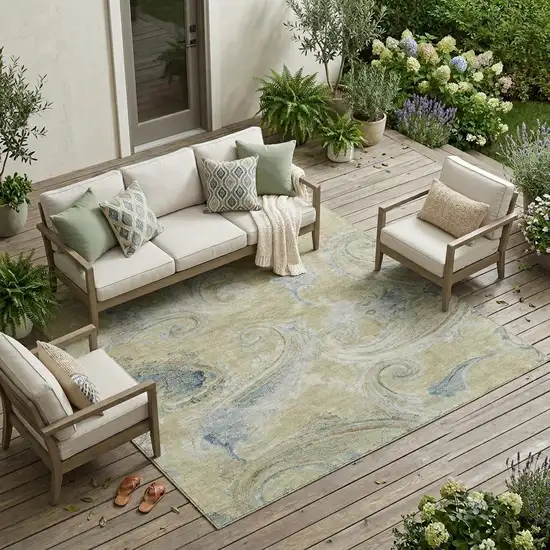 Wheat And Gold Paisley Washable Indoor Outdoor Area Rug Photo 1