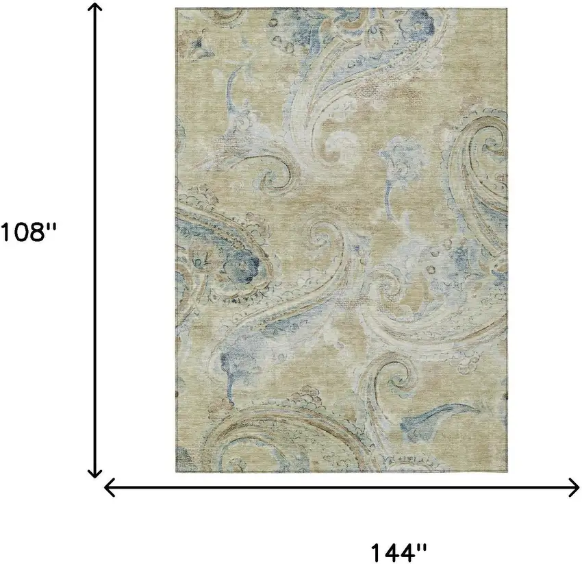 Wheat And Gold Paisley Washable Indoor Outdoor Area Rug Photo 7