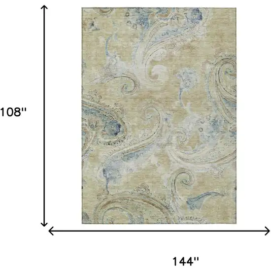 Wheat And Gold Paisley Washable Indoor Outdoor Area Rug Photo 7