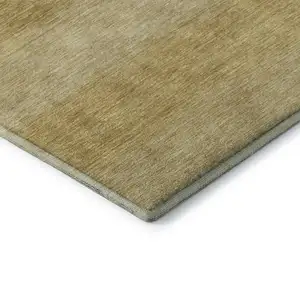 Photo of Wheat And Gold Striped Washable Area Rug With UV Protection