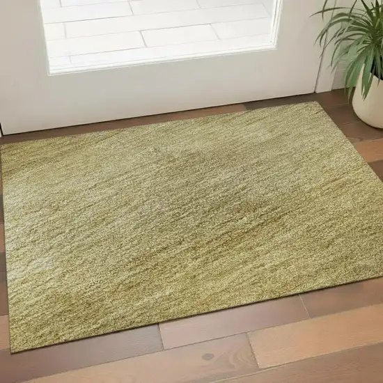 Wheat And Gold Striped Washable Area Rug With UV Protection Photo 2