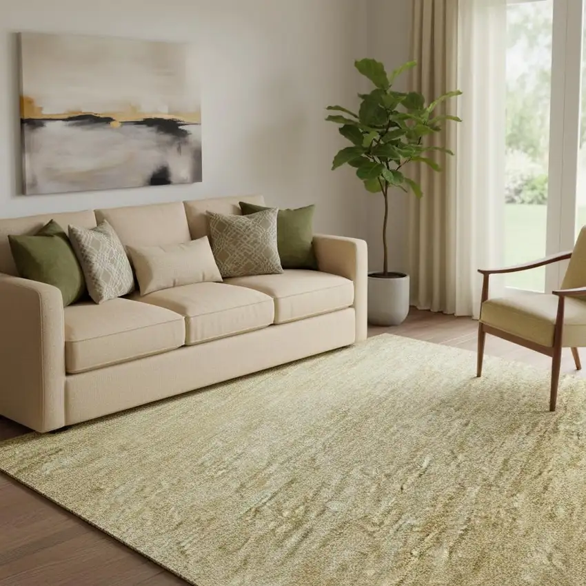 Wheat And Gold Striped Washable Area Rug With UV Protection Photo 2