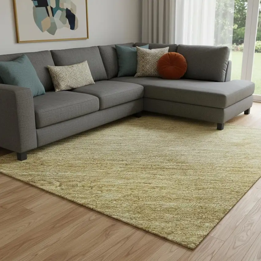 Wheat And Gold Striped Washable Area Rug With UV Protection Photo 2